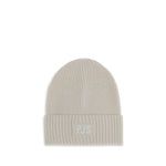 Parajumpers Ribbed Beanie Hat in off-white color with ribbed knit and PJS patch, made from 80% wool, 20% nylon for winter comfort.