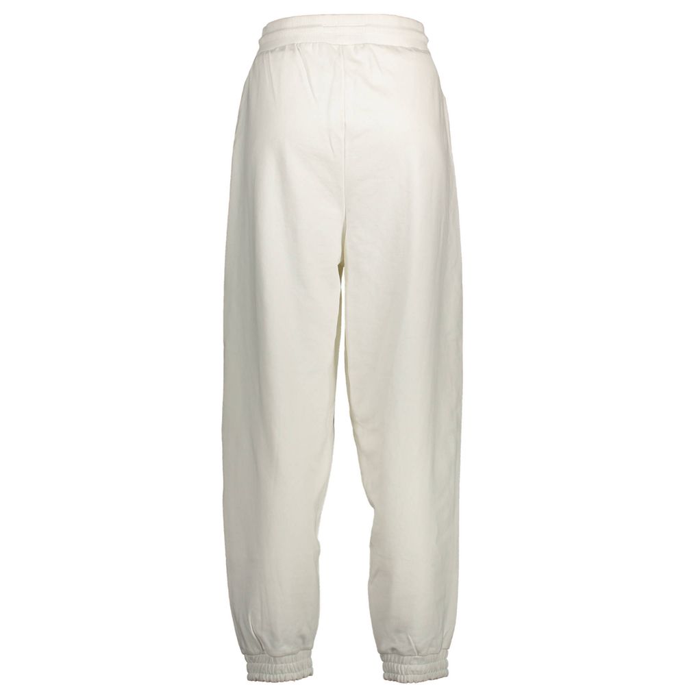 Tommy Hilfiger White Cotton Pant with elastic waistband, lace ties, two pockets, and logo embroidery made from 100% recycled fiber blend