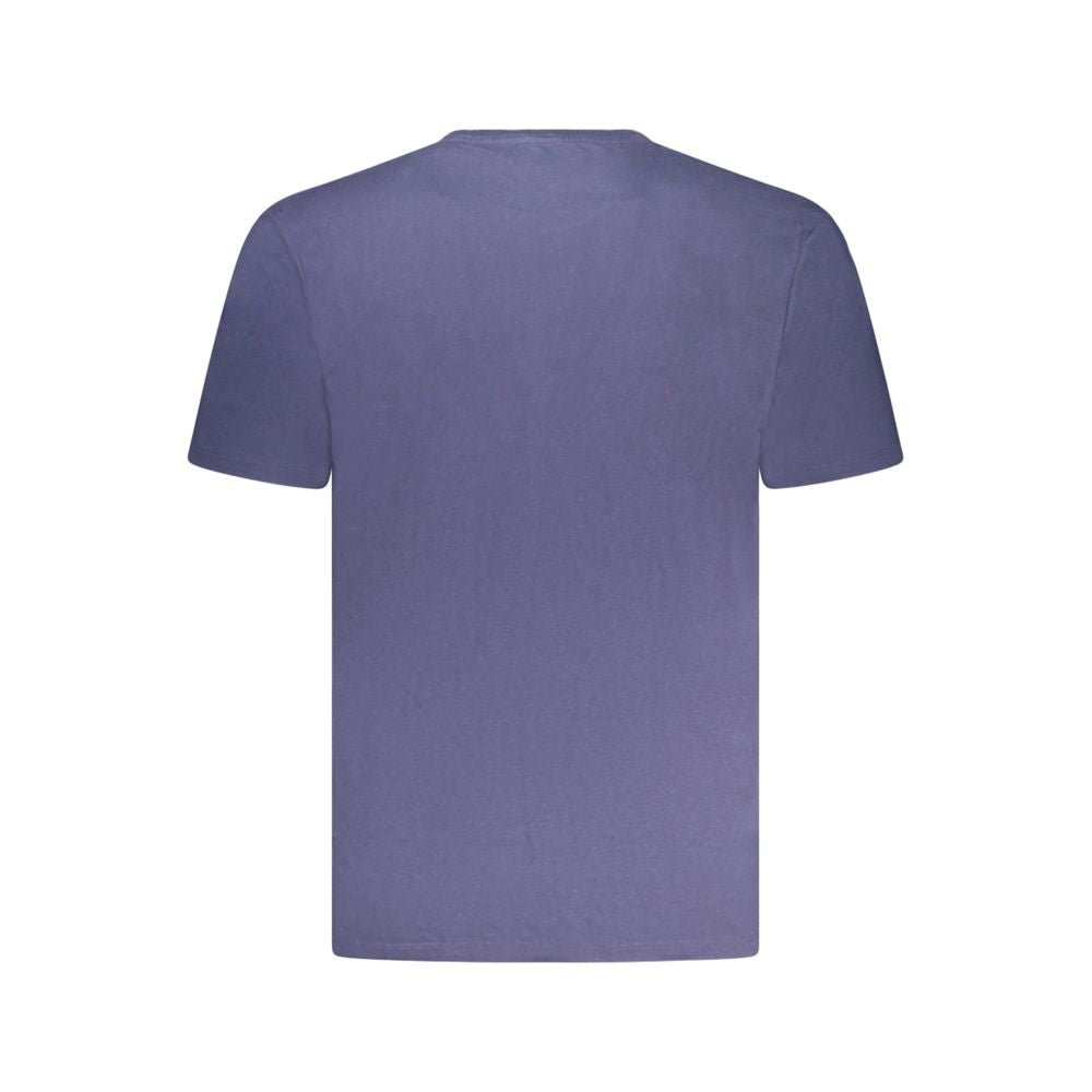 Back view of Wrangler Blue Cotton T-Shirt with crew neck and short sleeves, featuring a small graphic print and logo.