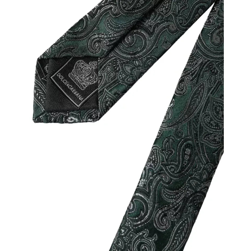 Dolce & Gabbana Green Floral Pattern 100% Silk Adjustable Men Tie