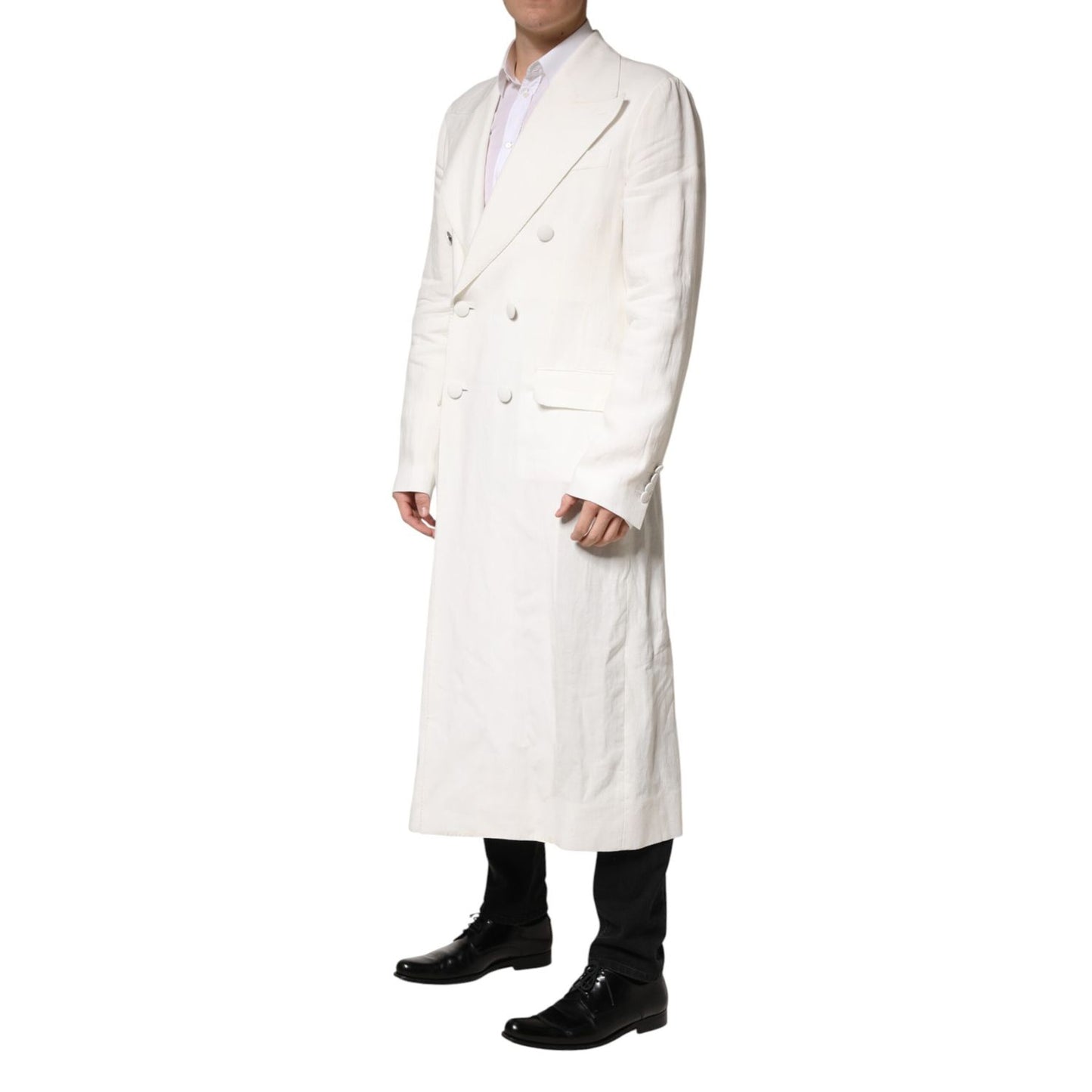 Dolce & Gabbana White Double Breasted Men Trench Coat Jacket