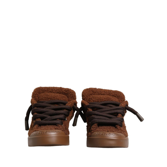 Dolce & Gabbana Brown Faux Shearling Low Top Sneakers Shoes