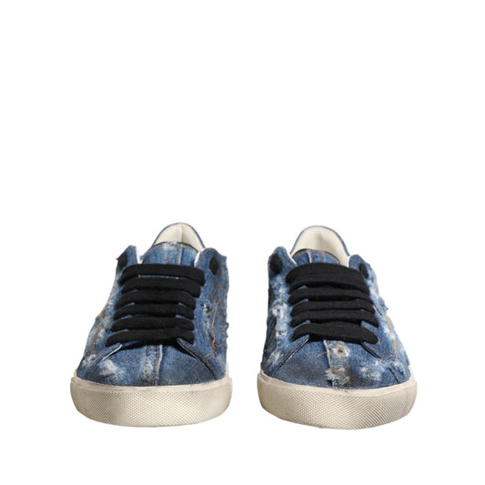 Dolce & Gabbana Blue Distressed Denim Low Top Sneakers Shoes