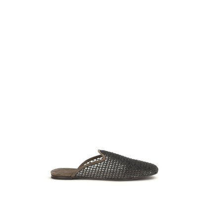 Brunello Cucinelli Gray Calf Leather Bos Taurus Mules