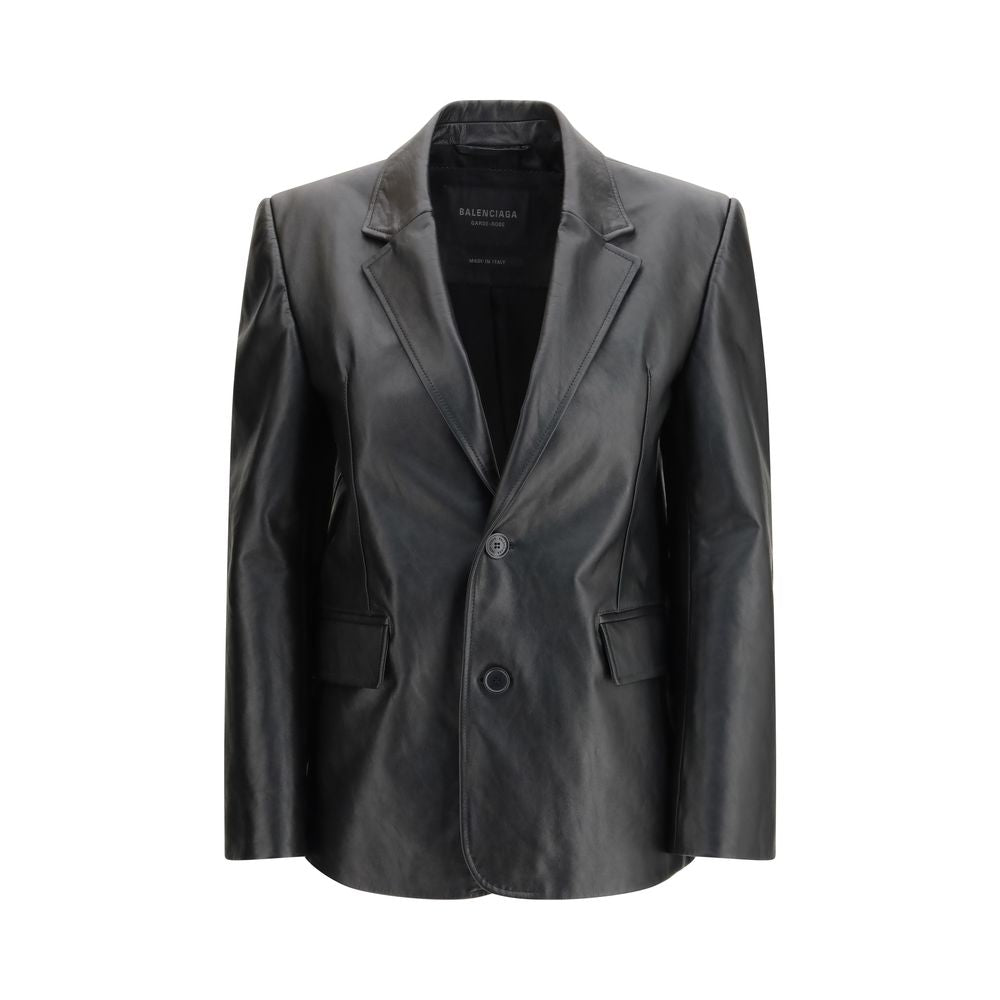 Balenciaga Black Calf Leather Bos Taurus Leather Jacket