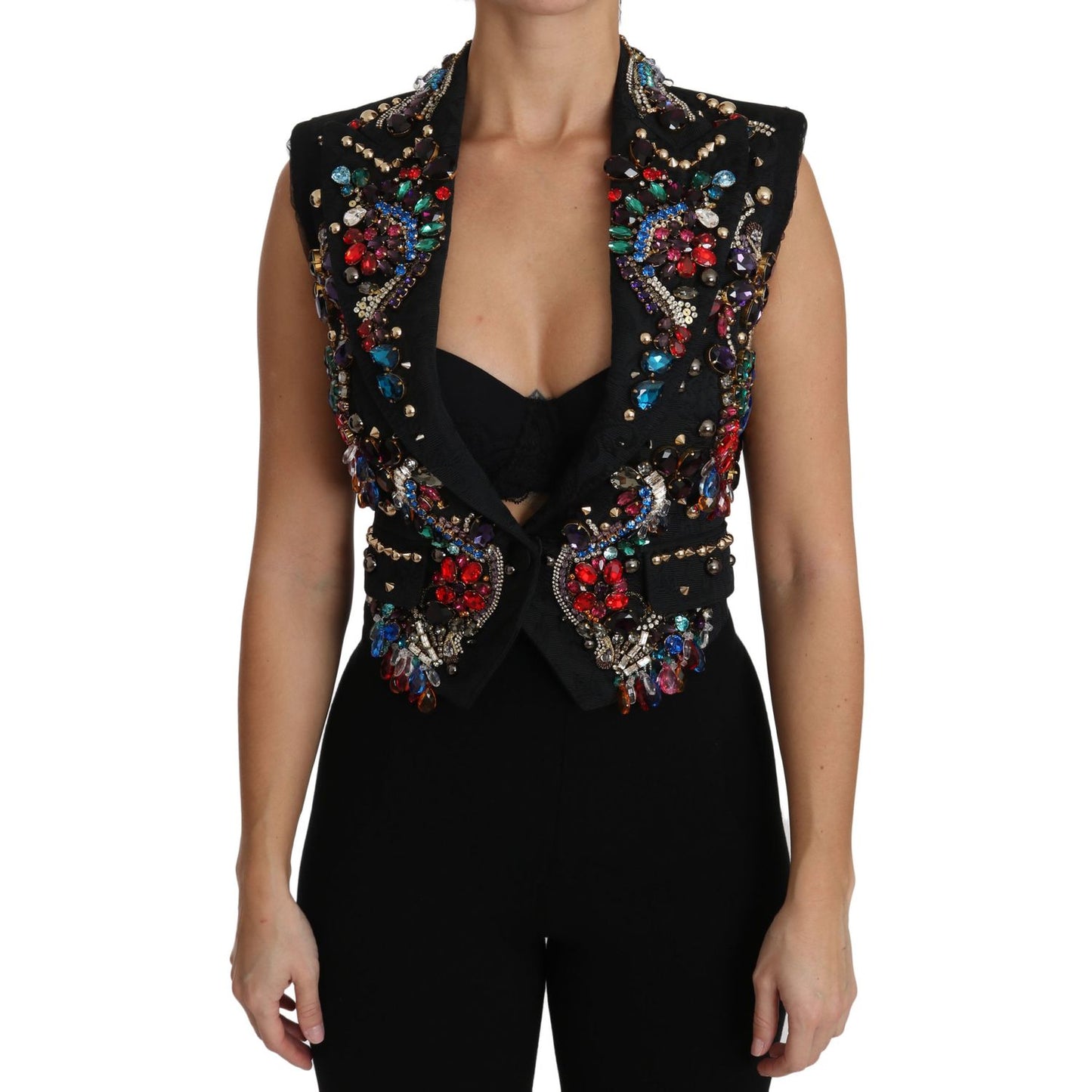 Dolce & Gabbana Black Crystal Sicily Vest Waistcoat