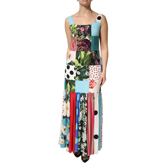 Dolce & Gabbana Multicolor Patchwork Silk Sleeveless Dress