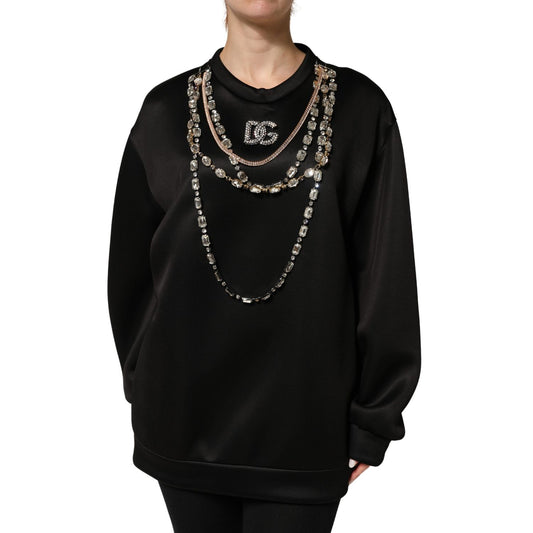 Dolce & Gabbana Black Embellished Logo Crystal Sweatshirt Top