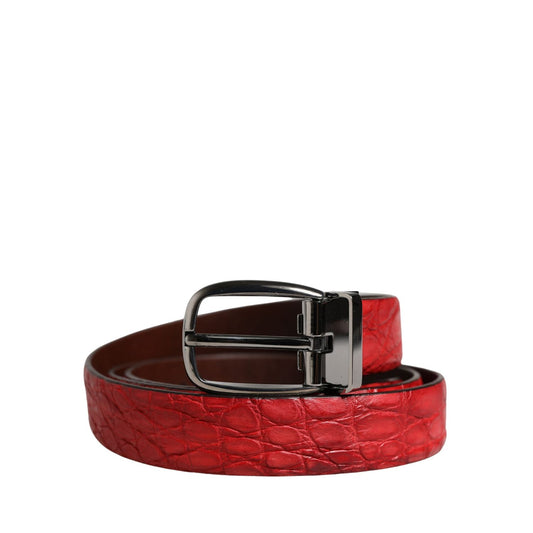 Dolce & Gabbana Men Red Exotic Leather Metal Buckle Belt
