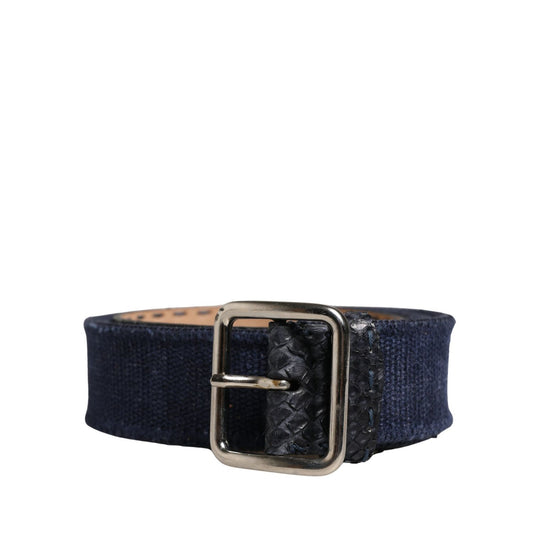 Ermanno Scervino Dark Blue Canvas Silver Metal Buckle Belt