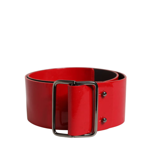Costume National Red Wide Waist Silver Metal Buckle Belt