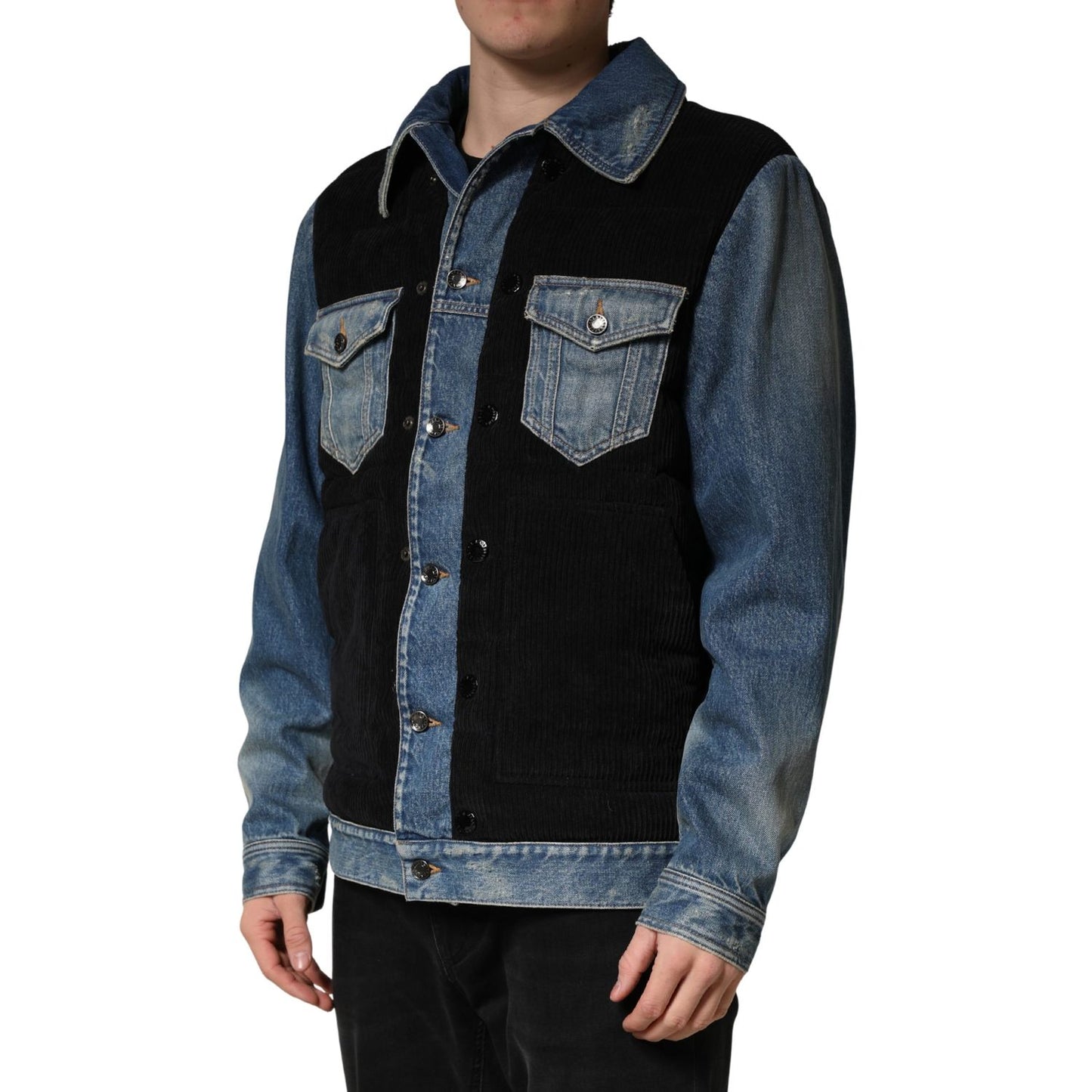 Dolce & Gabbana Black Blue Cotton Denim Blouson Men Jacket