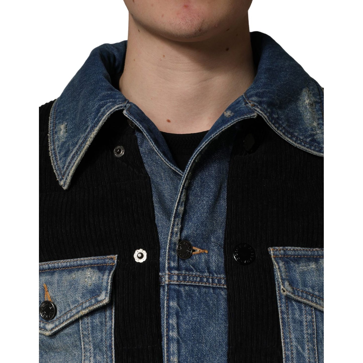 Dolce & Gabbana Black Blue Cotton Denim Blouson Men Jacket