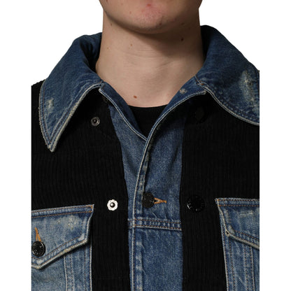 Dolce & Gabbana Black Blue Cotton Denim Blouson Men Jacket