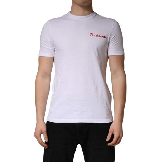 President's White Logo Embroidery Cotton Men Crew Neck T-shirt