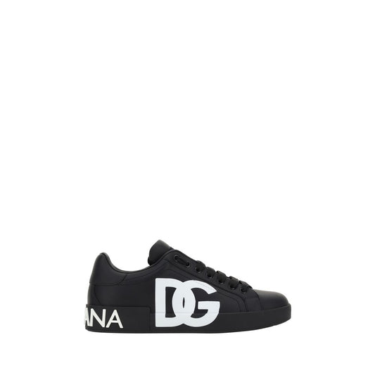 Dolce & Gabbana Black Calf Leather Bos Taurus Sneakers