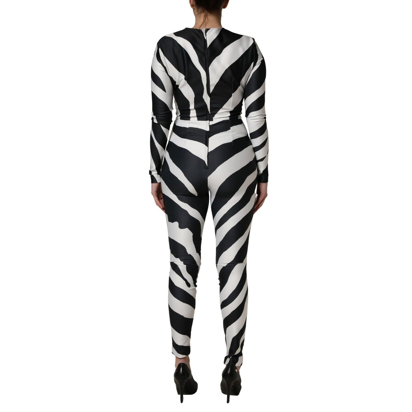 Dolce & Gabbana Black White Polyester Zebra Pattern Jumpsuit