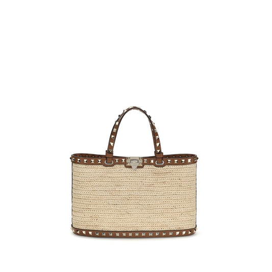 Valentino Garavani Beige The Rockstud raffia Tote Bag