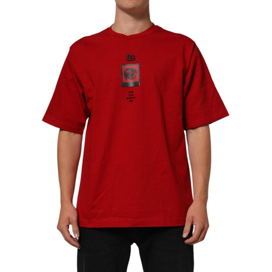 Dolce & Gabbana Red DG Eye Print Cotton Crew Neck T-shirt 1728,67345645728,Clothing,Dolce & Gabbana,IT44 | XS,Material: 100% Cotton,Men,Pattern - Shirts - Clothing,Preowned / Defect,Red,Shirts - Clothing,Shortsleeve - Shirts - Clothing,T-Shirts - Clothing