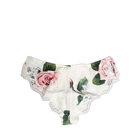 Dolce & Gabbana White Silk Floral Lace Trim Panty Brief Underwear