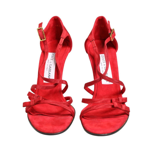 Dolce & Gabbana Red Calf Suede Strappy Heels Sandals Shoes