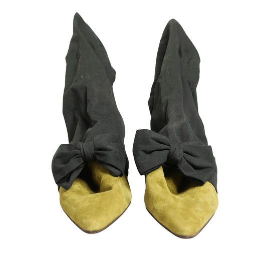 Dolce & Gabbana Black Yellow Suede Boots Shoes