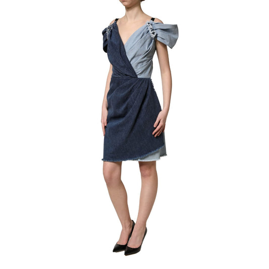 Dolce & Gabbana Blue Cotton Patchwork Denim Mini Sheath Dress