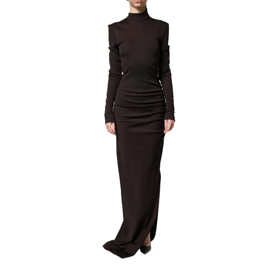 Dolce & Gabbana Brown Turtleneck Jersey Long Maxi Dress
