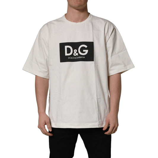 Dolce & Gabbana White Logo Print Cotton Crew Neck Men T-shirt