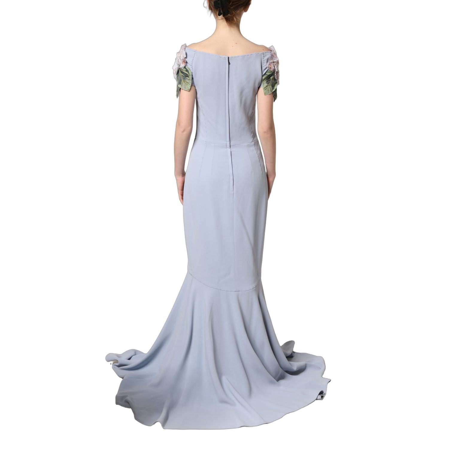 Dolce & Gabbana Light Blue Hydrangea Embellished Cap Sleeve Dress