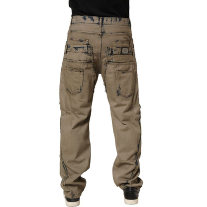 Dolce & Gabbana Beige Bleached Deconstructed Men Denim Jeans