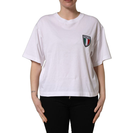 Dolce & Gabbana White Italia Flag Patch Round Neck T-shirt