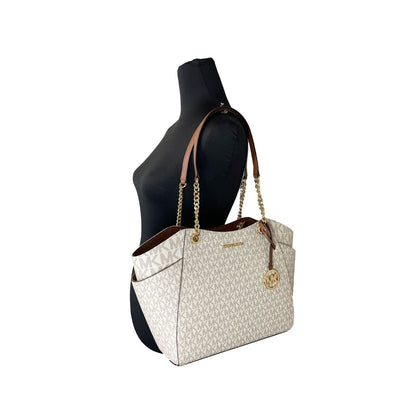 Michael Kors Jet Set Travel Large Logo Tote Vanilla
