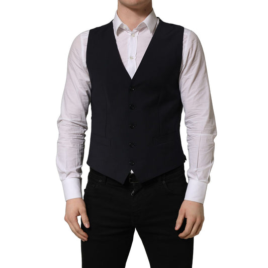 Dolce & Gabbana Black Wool Single Breasted Waistcoat Vest