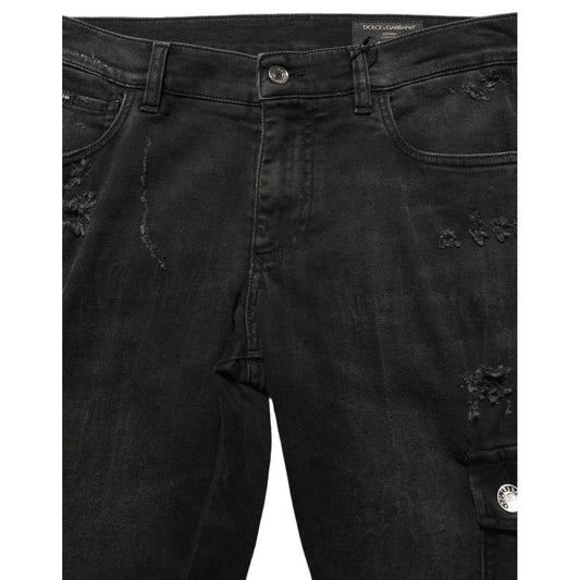 Dolce & Gabbana Black Distressed Cargo Cotton Men Denim Jeans