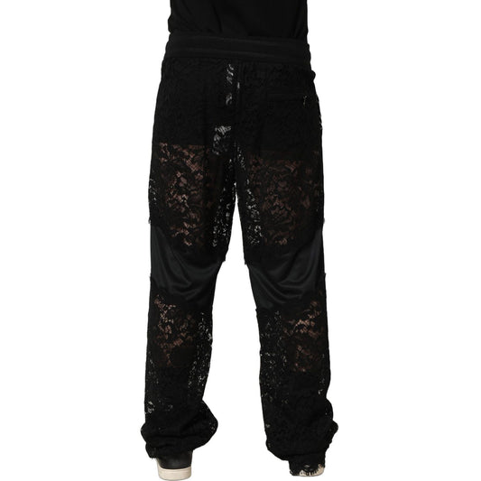 Dolce & Gabbana Black Lace Mid Waist Jogger Men Trouser Pants