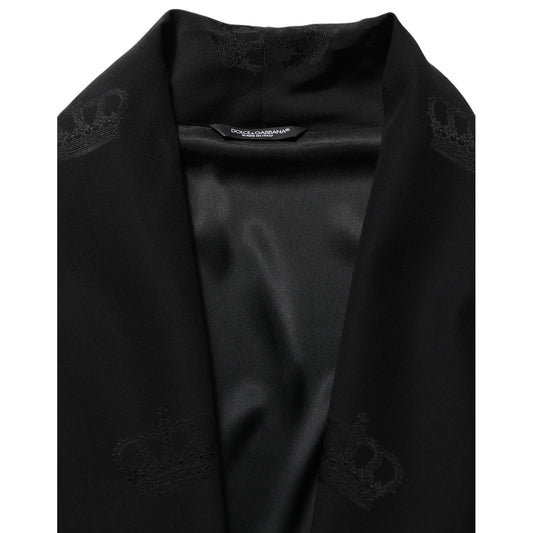 Dolce & Gabbana Black 100% Silk Robe Men Wrap Coat Jacket