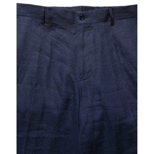 Dolce & Gabbana Blue Linen Straight Men Dress Trouser Pants