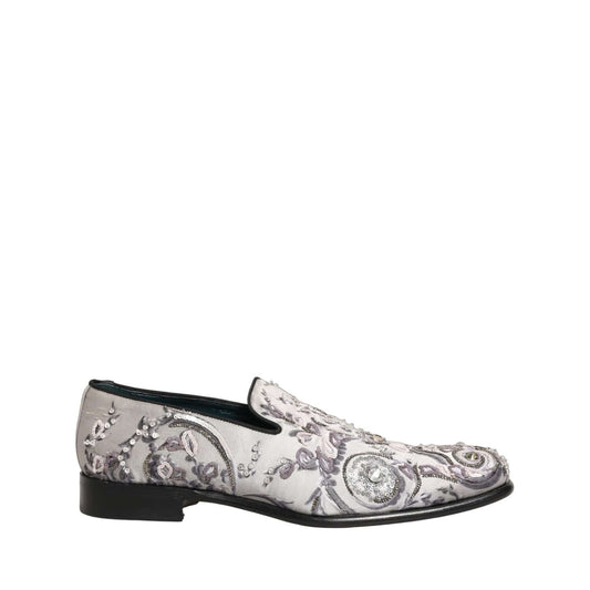 Dolce & Gabbana White Sequined Formal Slip On Loafers Shoes