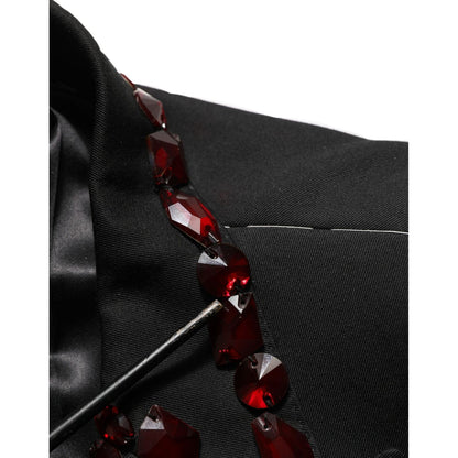 Dolce & Gabbana Black Wool Crystal Embellished 2 Piece Suit