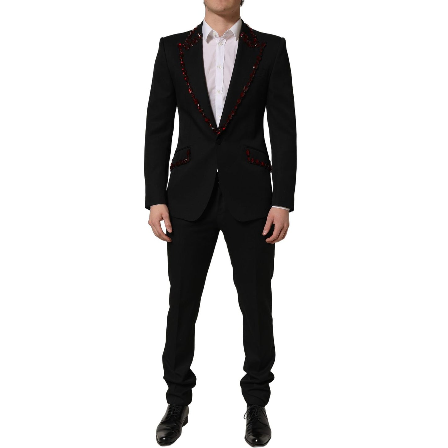 Dolce & Gabbana Black Wool Crystal Embellished 2 Piece Suit