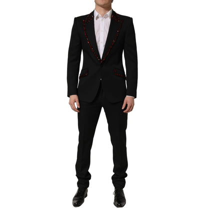 Dolce & Gabbana Black Wool Crystal Embellished 2 Piece Suit