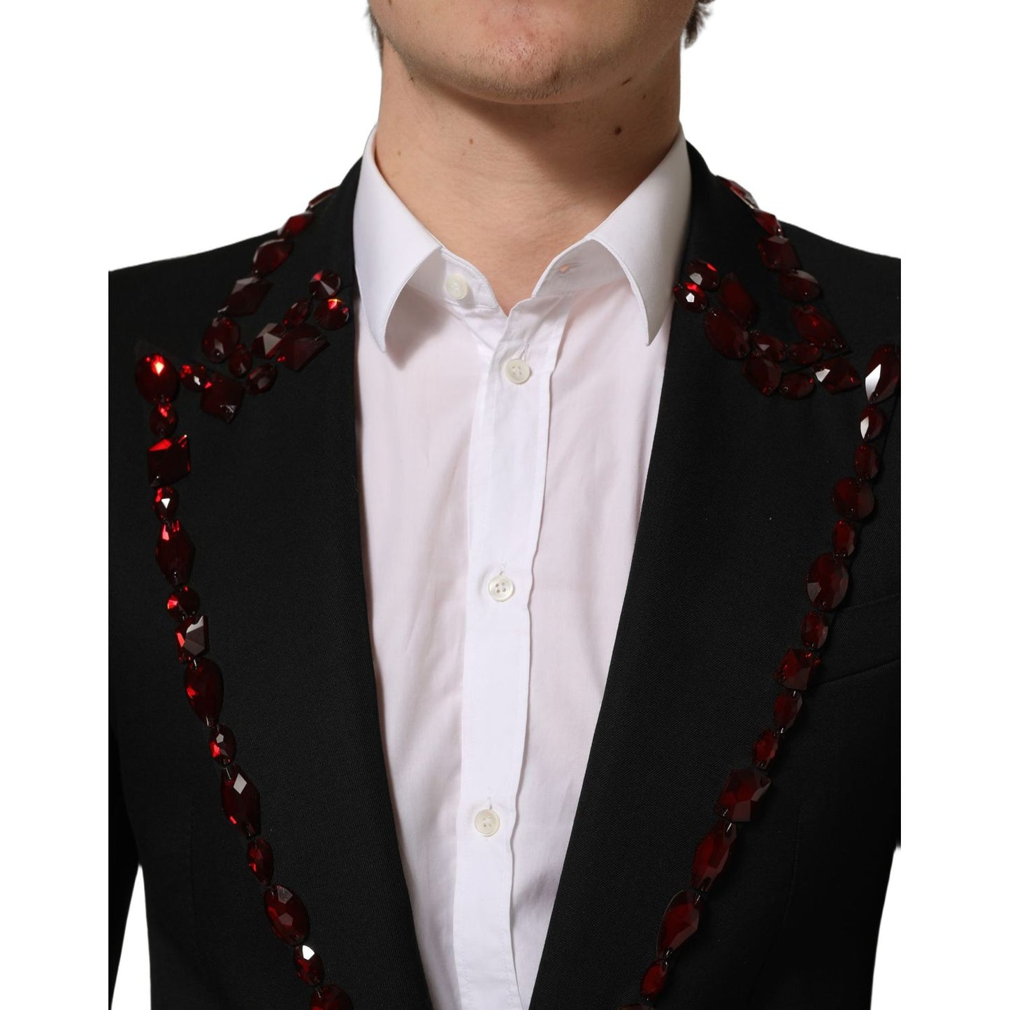 Dolce & Gabbana Black Wool Crystal Embellished 2 Piece Suit