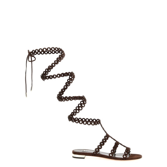 Aquazzura Brown Goatskin Flat Sandals