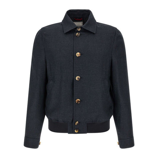 Brunello Cucinelli Blue Sisal Biker Jacket