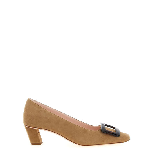 Roger Vivier Beige Goatskin Mid Heel Pumps