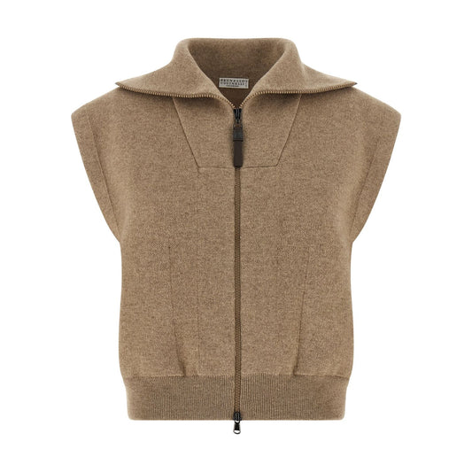 Brunello Cucinelli Beige Cashmere Sleeveless Jacket