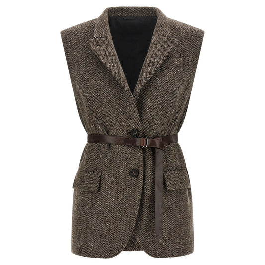 Brunello Cucinelli Brown Virgin Wool Sleeveless Jacket