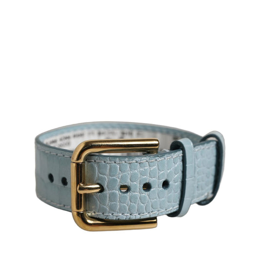 Dolce & Gabbana Blue Embossed Leather Gold Buckle Belt Strap Bracelet