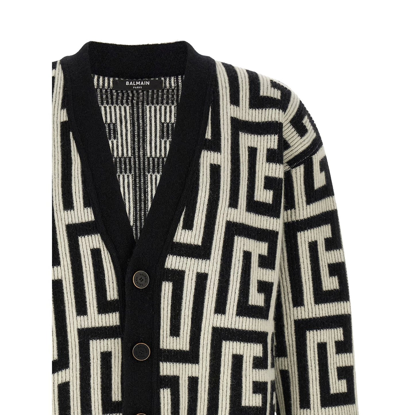 Balmain Bicolor Merino Wool Cardigan
